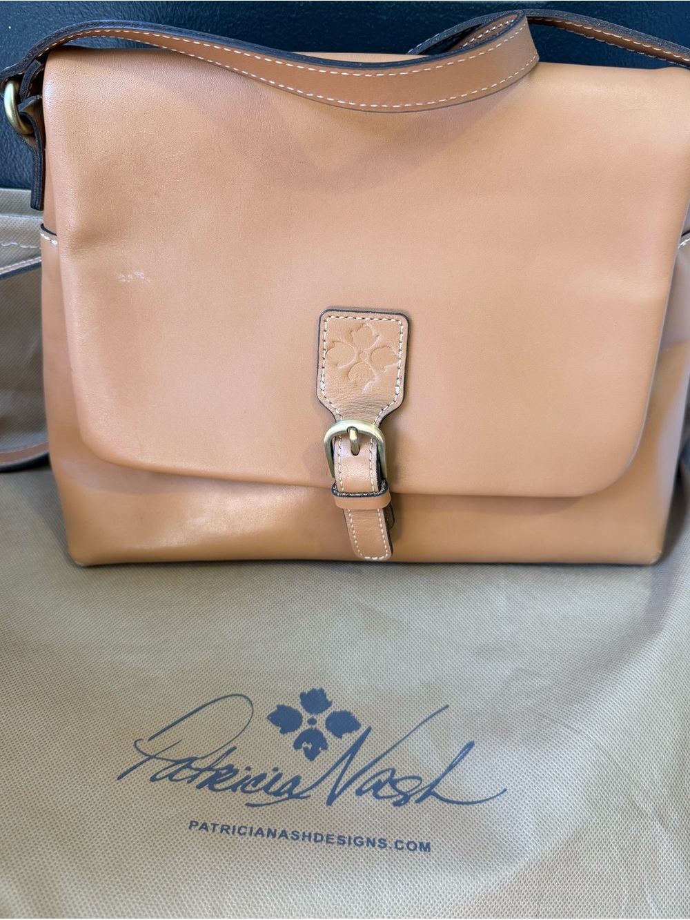 Patricia Nash Saddle Tan Leather Flap Shoulder Bag